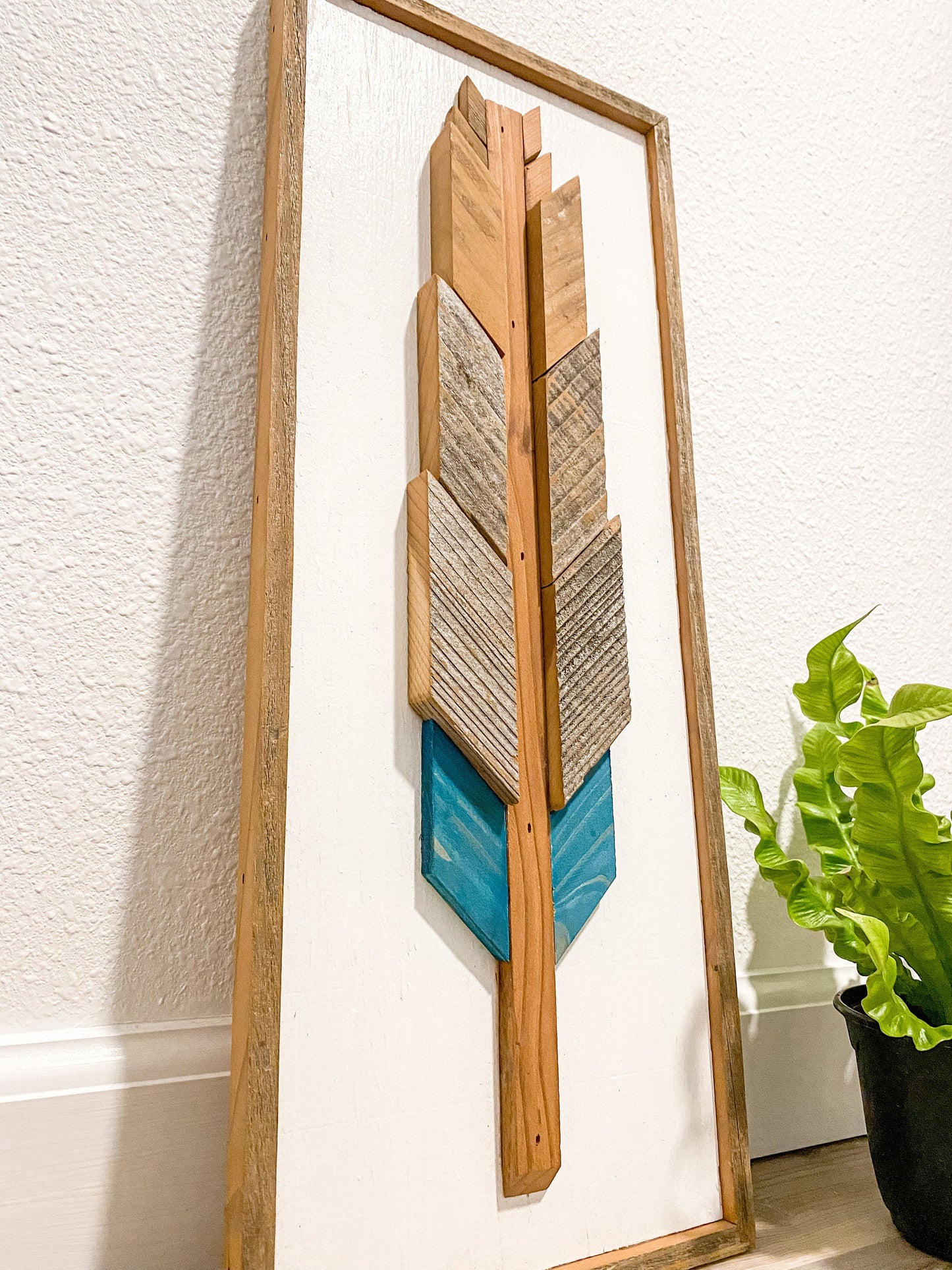 Rustic | Boho | Western | Farmhouse Modern | Feather Wood Art | Wall Hanging Décor | Turquoise | NorCal Reclaimed Redwood