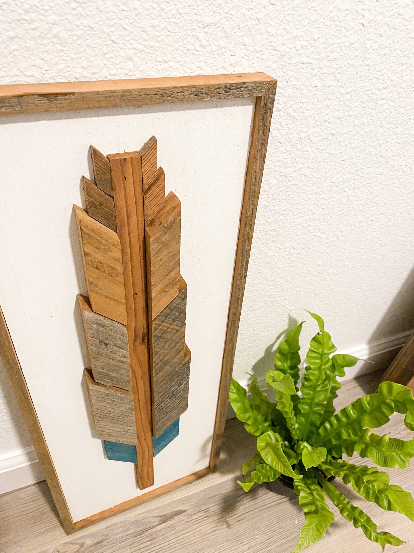 Rustic | Boho | Western | Farmhouse Modern | Feather Wood Art | Wall Hanging Décor | Turquoise | NorCal Reclaimed Redwood