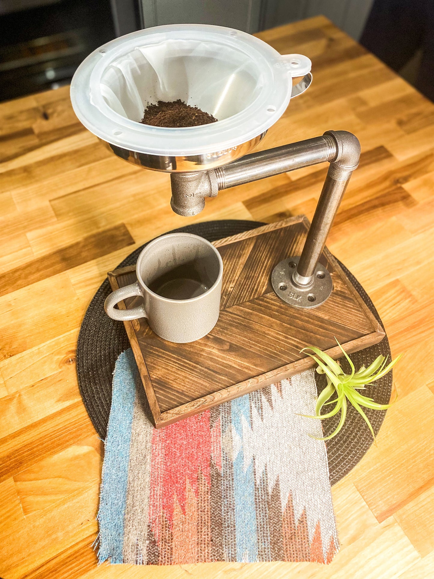 Coffee Pour Over | Industrial | Vintage | Grey Iron Pipe | Coffee Dripper | Coffee Maker | Kitchen | Carafe | Coffee Gift | Tea | Chevron |