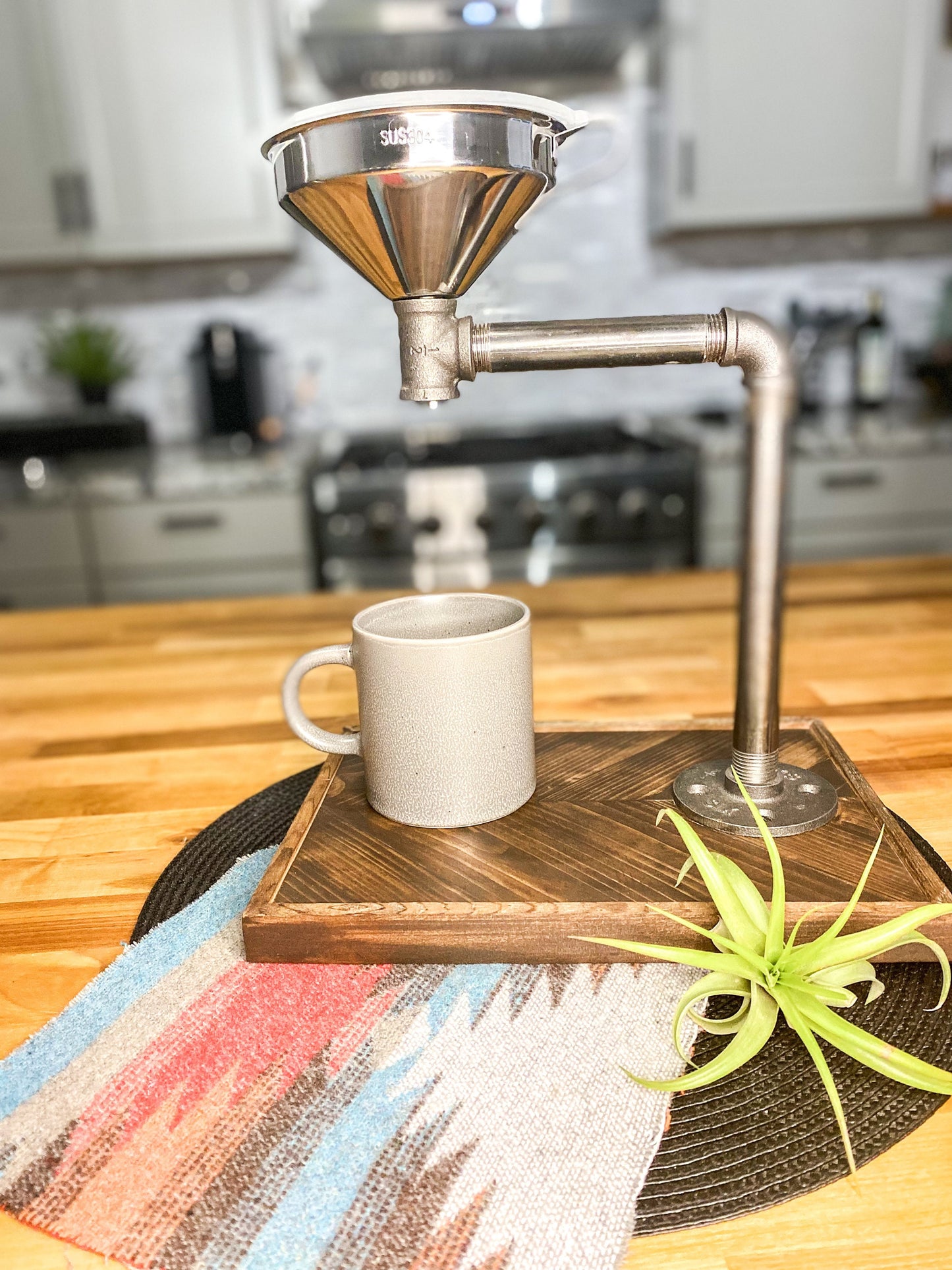 Coffee Pour Over | Industrial | Vintage | Grey Iron Pipe | Coffee Dripper | Coffee Maker | Kitchen | Carafe | Coffee Gift | Tea | Chevron |